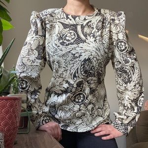Abstract B&W Silky Floral Vintage Blouse